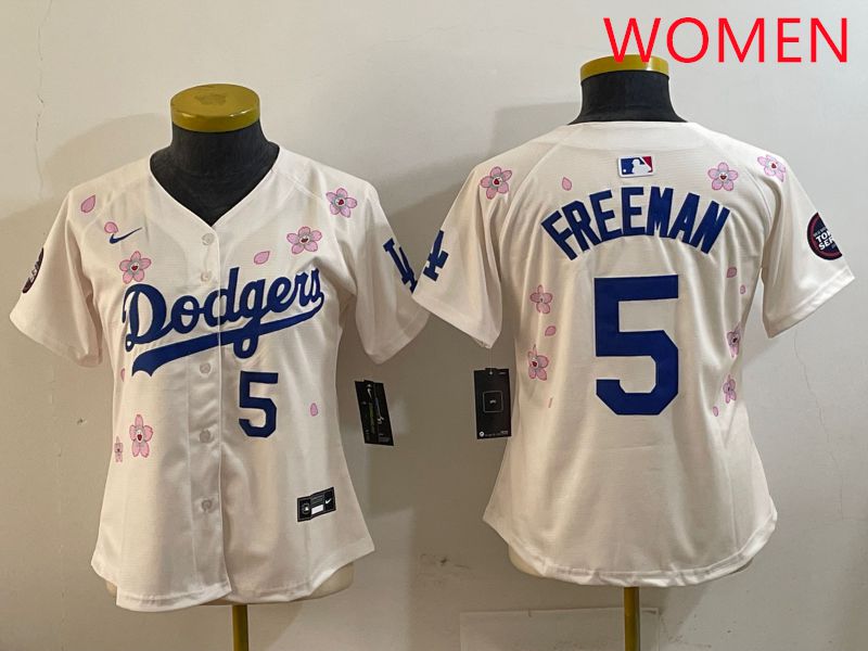 Women Los Angeles Dodgers #5 Freeman Cream Sakura Edition 2025 Nike MLB Jersey style 6